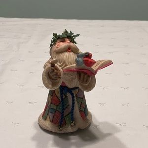 Hallmark Ornament Patchwork Coat Santa w/Book & Birds